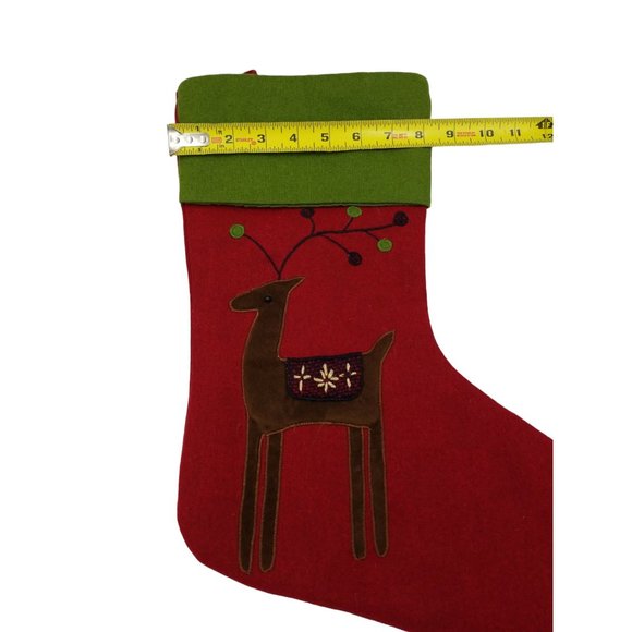 Santa and Reindeer Christmas Stockings Wool Rayon Red Green and White Preowne - Picture 9 of 14